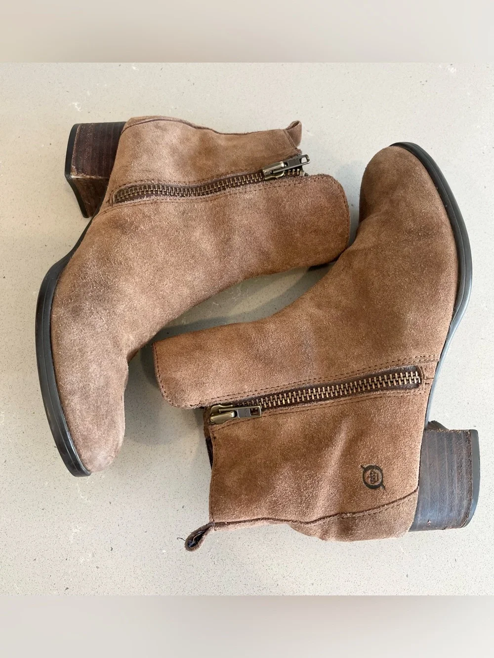 Born Landa Brown Suede Ankle Boots Side Zip Women’s Size 7.5 M